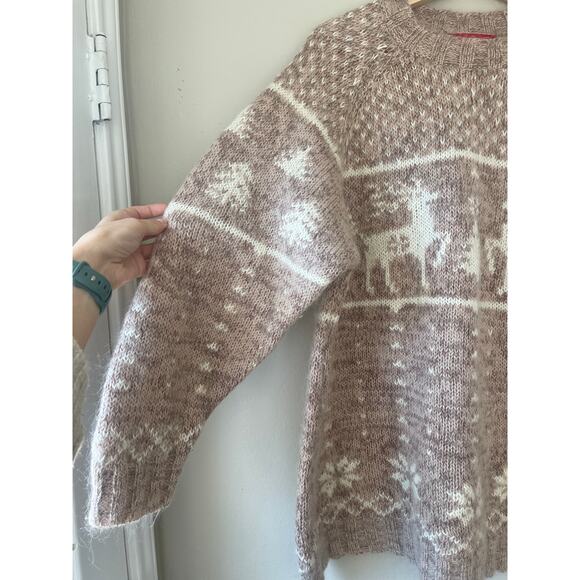 Venezia Jeans Beige and Cream Fair Isle Mohair Sweater - Reindeer Motif Size XL - Picture 2 of 5